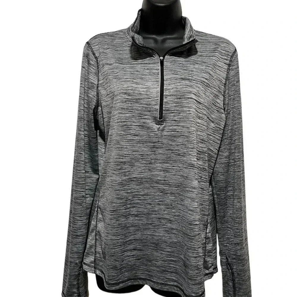🍀2/$22 Athletic Top Bundle Two Purple Shirts One Gray 1/4 Zip Womens Size Large - Picture 2 of 11